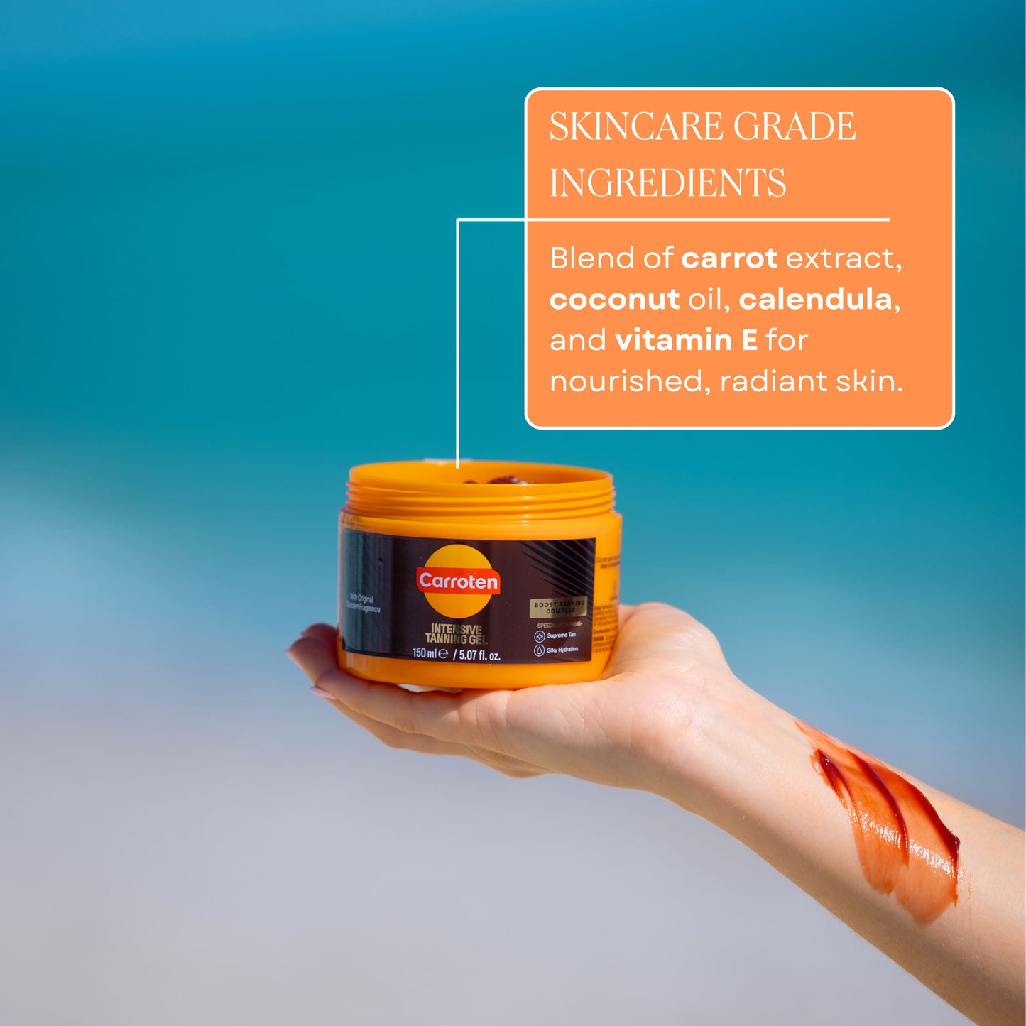 [Carroten] Intensive Tanning Gel, Browning Tan Accelerator, 5 oz | Non-Greasy, Water-Resistant with Carrot and Coconut Oil, Vitamin A & E For Moisture & Hydration, All skin types，Made in Greece